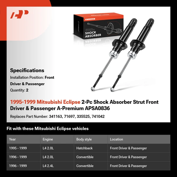 1995-1999 Mitsubishi Eclipse 2-Pc Shock Absorber Strut Front Driver & Passenger A-Premium APSA0836