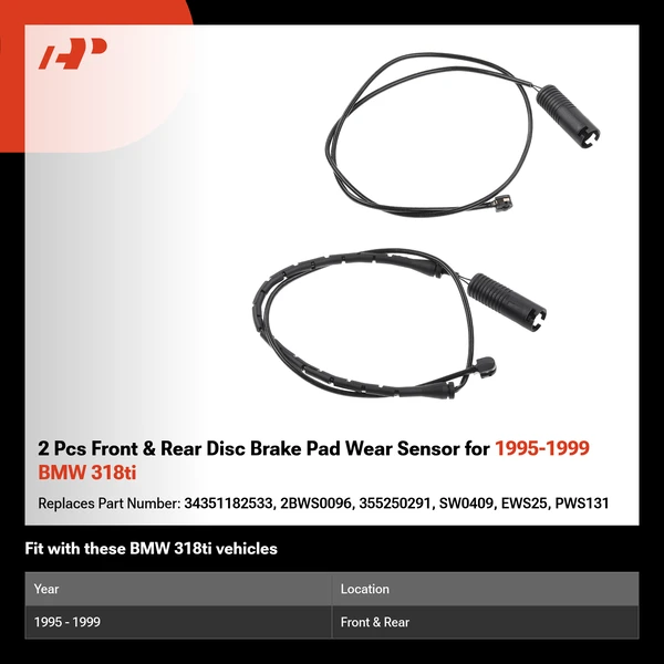 2 Pcs Front & Rear Disc Brake Pad Wear Sensor for 1995-1999 BMW 318ti