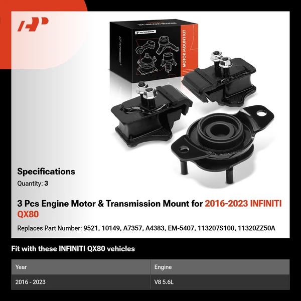 3 Pcs Engine Motor & Transmission Mount for 2016-2023 INFINITI QX80