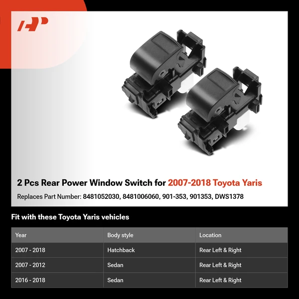 2 Pcs Rear Power Window Switch for 2007-2018 Toyota Yaris