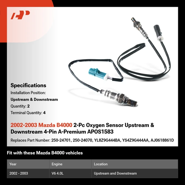 2002-2003 Mazda B4000 2-Pc Oxygen Sensor Upstream & Downstream 4-Pin A-Premium APOS1583