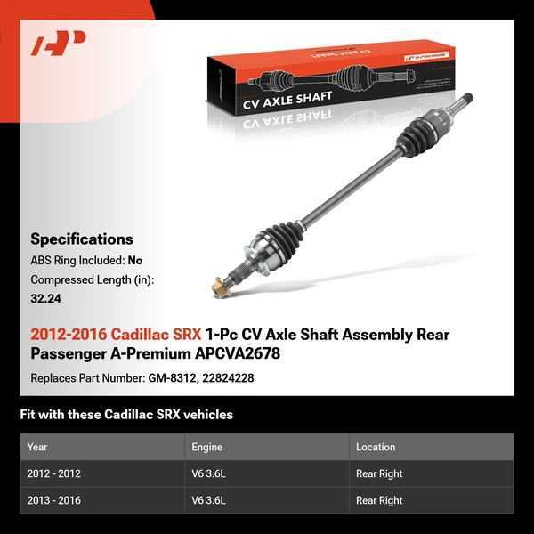 2012-2016 Cadillac SRX 1-Pc CV Axle Shaft Assembly Rear Passenger A-Premium APCVA2678