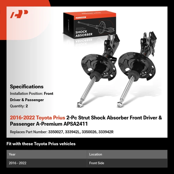 2016-2022 Toyota Prius 2-Pc Strut Shock Absorber Front Driver & Passenger A-Premium APSA2411