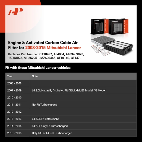 Engine & Activated Carbon Cabin Air Filter for 2008-2015 Mitsubishi Lancer