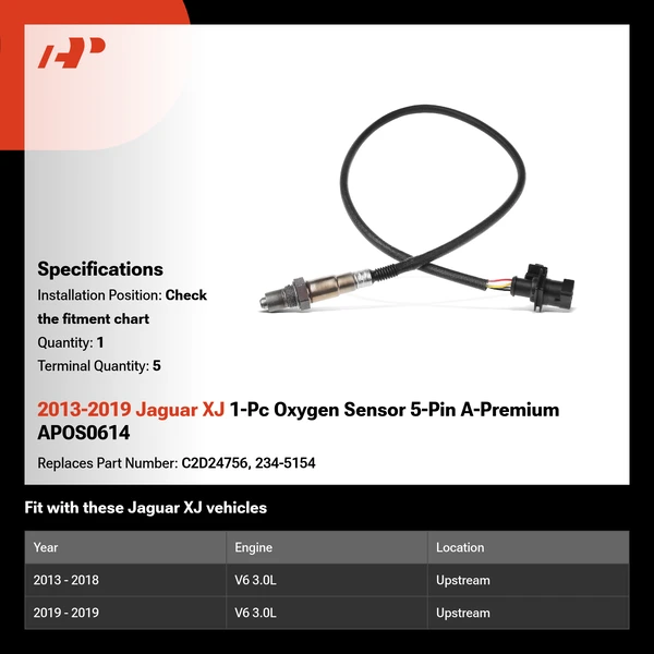 2013-2019 Jaguar XJ 1-Pc Oxygen Sensor 5-Pin A-Premium APOS0614