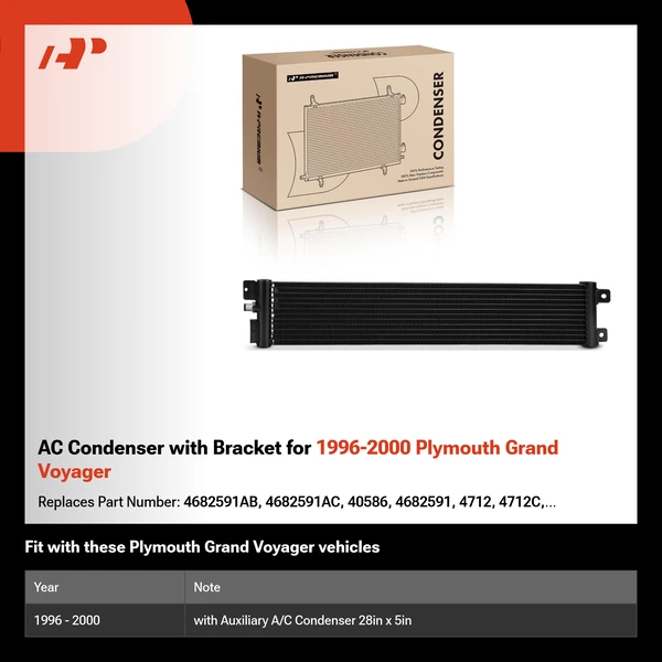 AC Condenser with Bracket for 1996-2000 Plymouth Grand Voyager