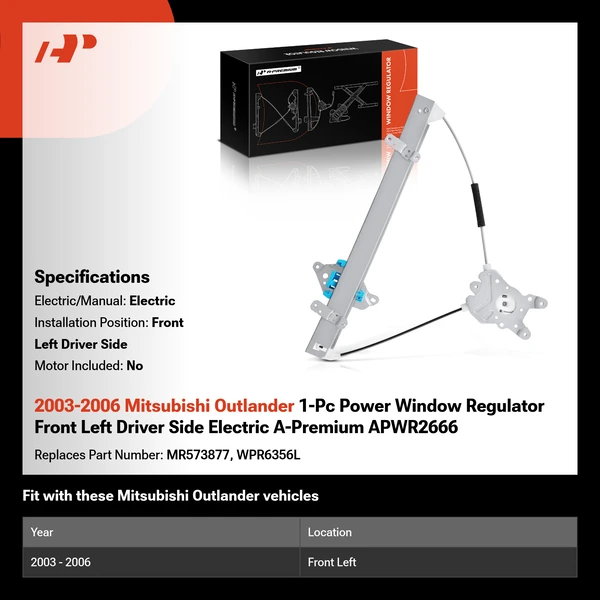 2003-2006 Mitsubishi Outlander 1-Pc Power Window Regulator Front Left Driver Side Electric A-Premium APWR2666