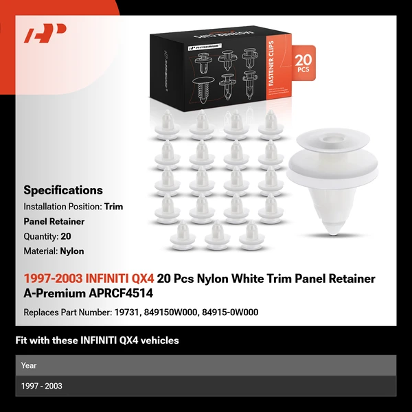 1997-2003 INFINITI QX4 20 Pcs Nylon White Trim Panel Retainer A-Premium APRCF4514