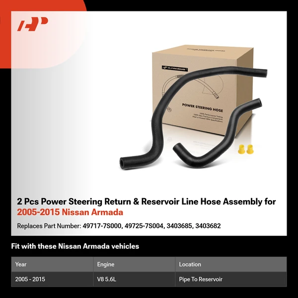 2 Pcs Power Steering Return & Reservoir Line Hose Assembly for 2005-2015 Nissan Armada