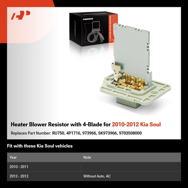 Heater Blower Resistor with 4-Blade for 2010-2012 Kia Soul