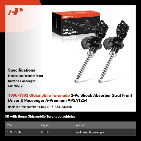 1990-1992 Oldsmobile Toronado 2-Pc Shock Absorber Strut Front Driver & Passenger A-Premium APSA1254