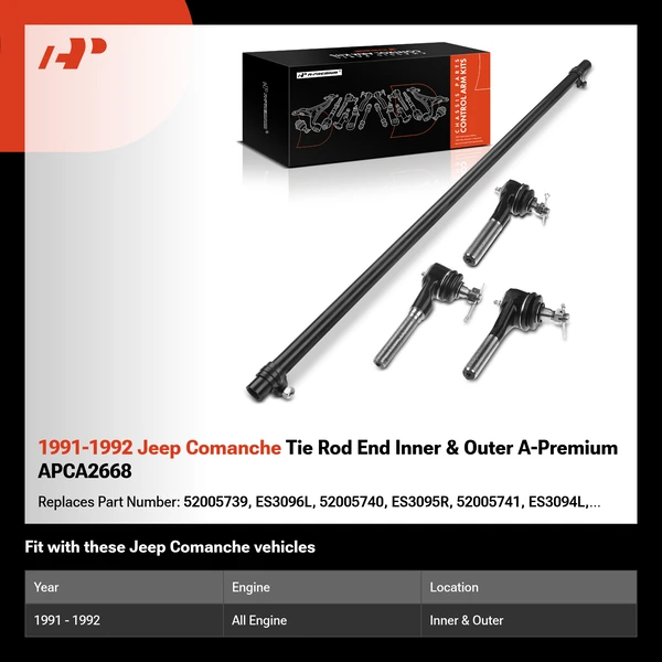 1991-1992 Jeep Comanche Tie Rod End Inner & Outer A-Premium APCA2668