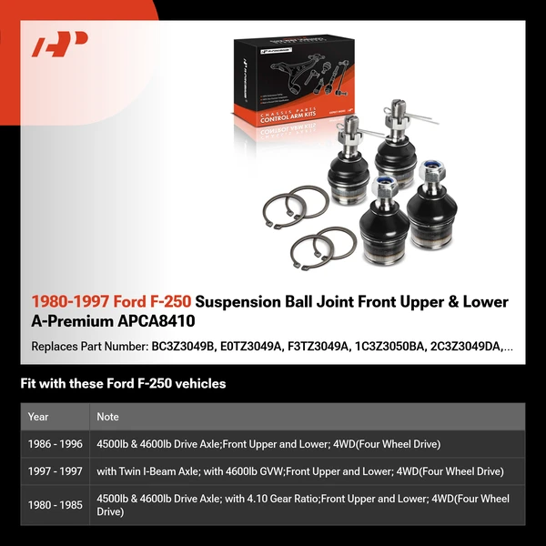 1980-1997 Ford F-250 Suspension Ball Joint Front Upper & Lower A-Premium APCA8410
