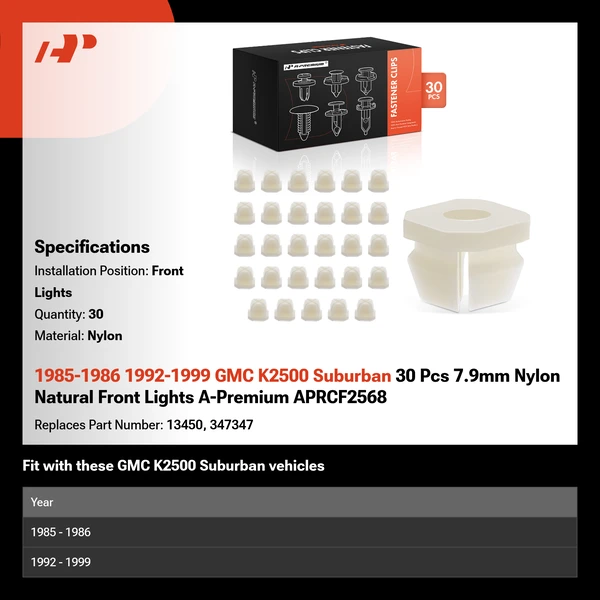 1985-1986 1992-1999 GMC K2500 Suburban 30 Pcs 7.9mm Nylon Natural Front Lights A-Premium APRCF2568