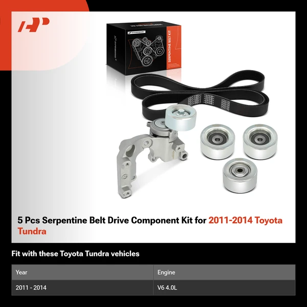 5 Pcs Serpentine Belt Drive Component Kit for 2011-2014 Toyota Tundra
