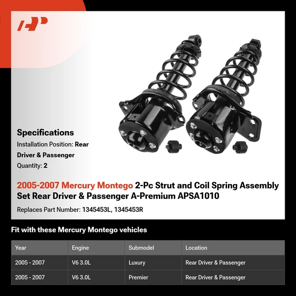 2005-2007 Mercury Montego 2-Pc Strut and Coil Spring Assembly Set Rear Driver & Passenger A-Premium APSA1010