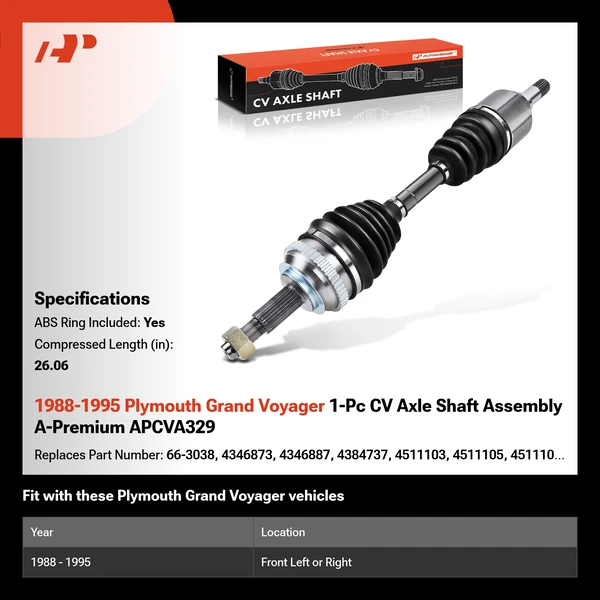 1988-1995 Plymouth Grand Voyager 1-Pc CV Axle Shaft Assembly A-Premium APCVA329