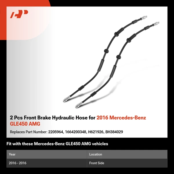 2 Pcs Front Brake Hydraulic Hose for 2016 Mercedes-Benz GLE450 AMG