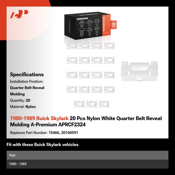 1980-1989 Buick Skylark 20 Pcs Nylon White Quarter Belt Reveal Molding A-Premium APRCF2324