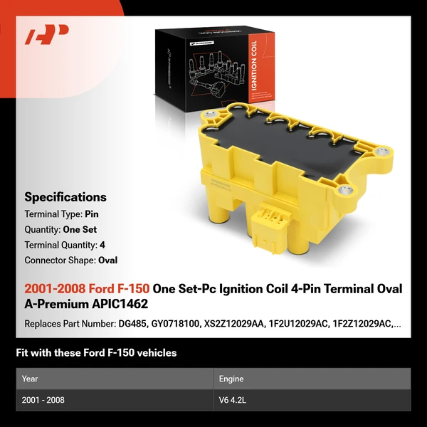 2001-2008 Ford F-150 One Set-Pc Ignition Coil 4-Pin Terminal Oval A-Premium APIC1462