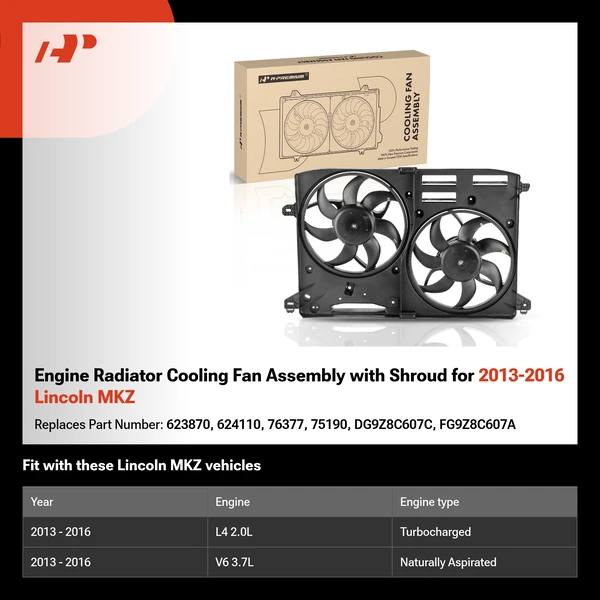 Engine Radiator Cooling Fan Assembly with Shroud for 2013-2016 Lincoln MKZ