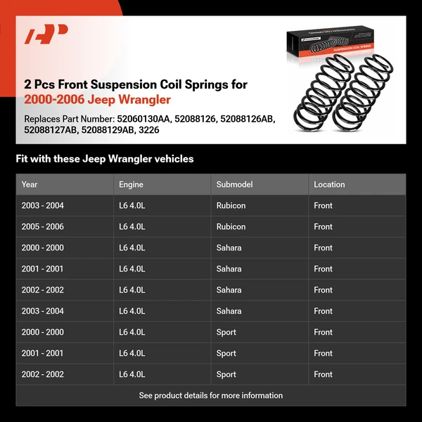 2 Pcs Front Suspension Coil Springs for 2000-2006 Jeep Wrangler