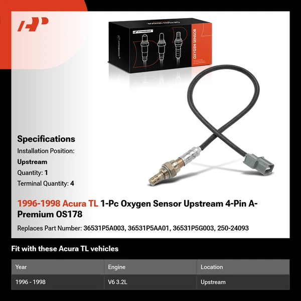 1996-1998 Acura TL 1-Pc Oxygen Sensor Upstream 4-Pin A-Premium OS178