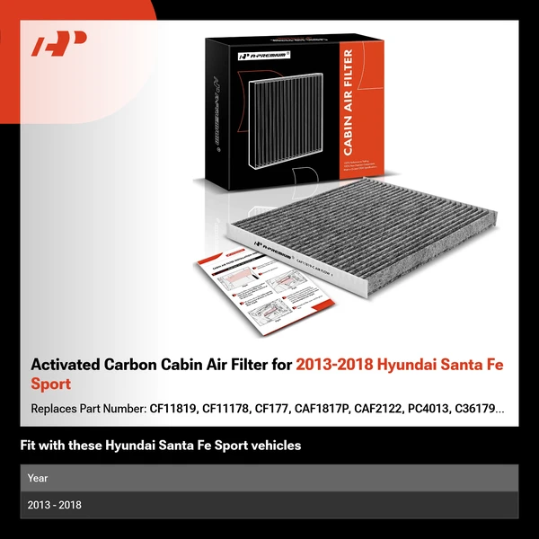 Activated Carbon Cabin Air Filter for 2013-2018 Hyundai Santa Fe Sport