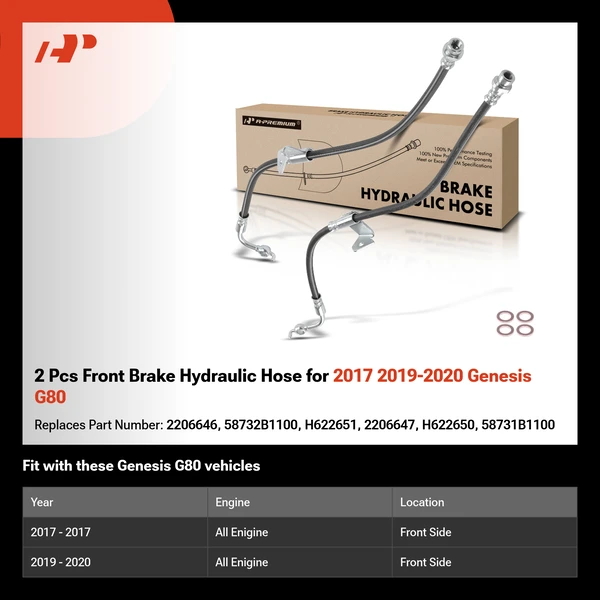 2 Pcs Front Brake Hydraulic Hose for 2017 2019-2020 Genesis G80