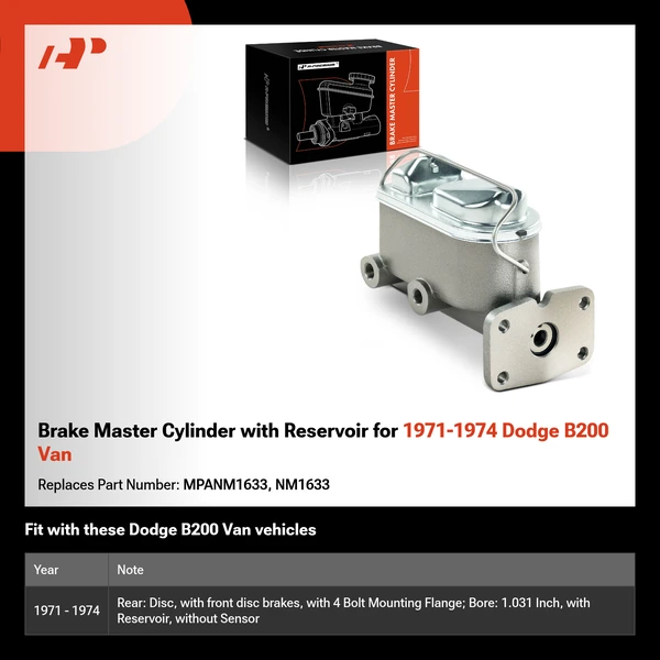 Brake Master Cylinder with Reservoir for 1971-1974 Dodge B200 Van