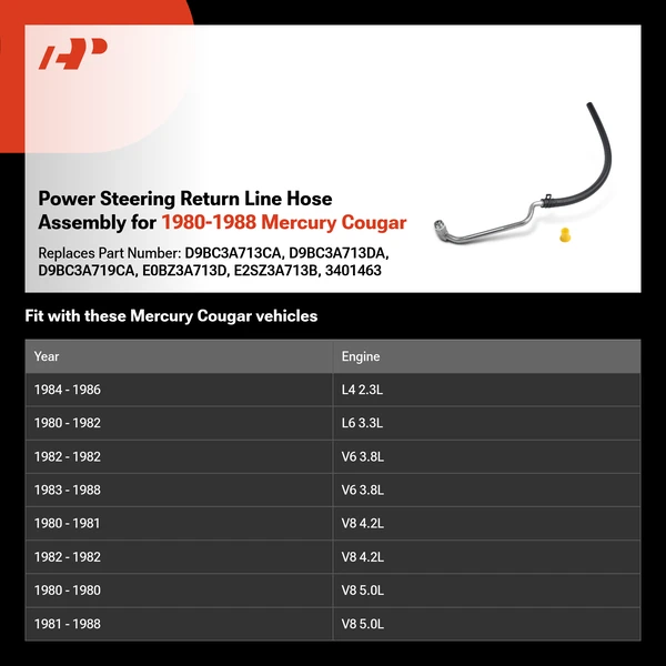 Power Steering Return Line Hose Assembly for 1980-1988 Mercury Cougar