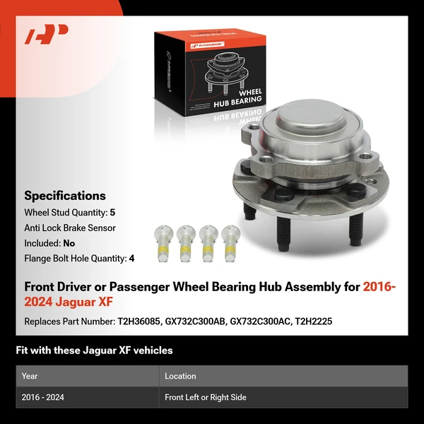Front Driver or Passenger Wheel Bearing Hub Assembly for 2016-2024 Jaguar XF