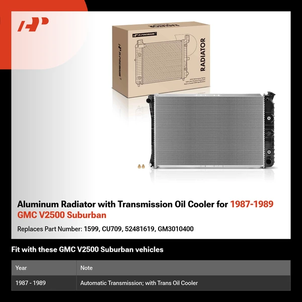 Aluminum Radiator with Transmission Oil Cooler for 1987-1989 GMC V2500 Suburban