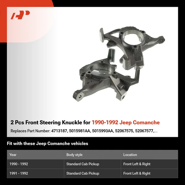 2 Pcs Front Steering Knuckle for 1990-1992 Jeep Comanche