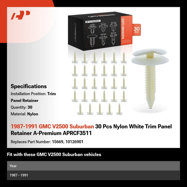 1987-1991 GMC V2500 Suburban 30 Pcs Nylon White Trim Panel Retainer A-Premium APRCF3511