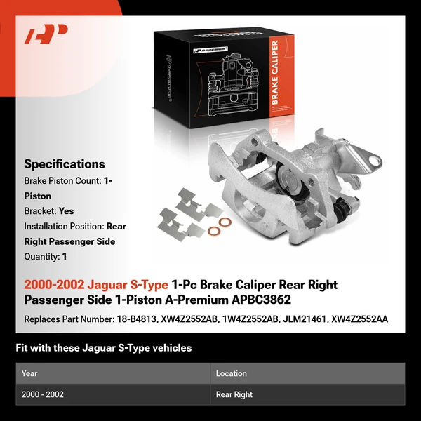 2000-2002 Jaguar S-Type 1-Pc Brake Caliper Rear Right Passenger Side 1-Piston A-Premium APBC3862