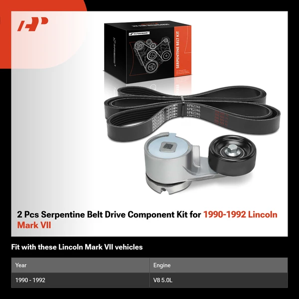 2 Pcs Serpentine Belt Drive Component Kit for 1990-1992 Lincoln Mark VII