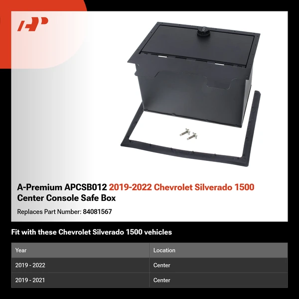 A-Premium APCSB012 2019-2022 Chevrolet Silverado 1500 Center Console Safe Box