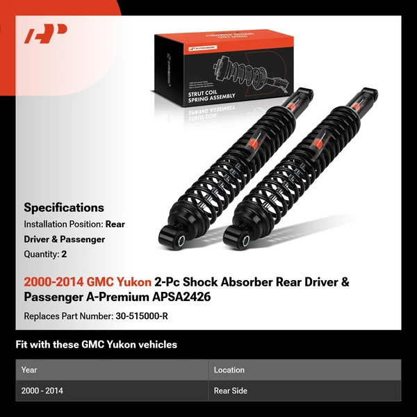 2000-2014 GMC Yukon 2-Pc Shock Absorber Rear Driver & Passenger A-Premium APSA2426
