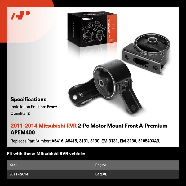 2011-2014 Mitsubishi RVR 2-Pc Motor Mount Front A-Premium APEM400