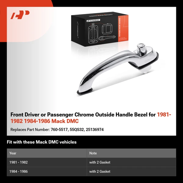 Front Driver or Passenger Chrome Outside Handle Bezel for 1981-1982 1984-1986 Mack DMC