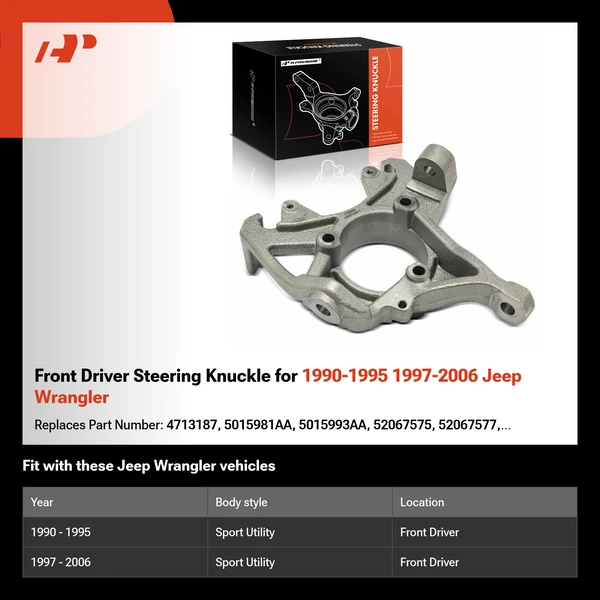 Front Driver Steering Knuckle for 1990-1995 1997-2006 Jeep Wrangler