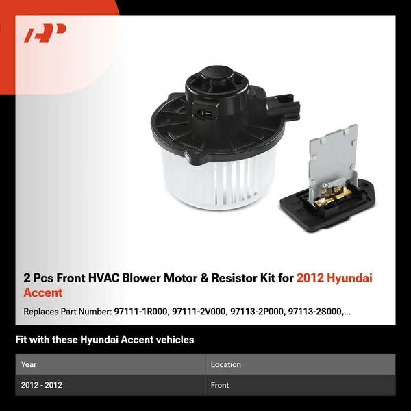 2 Pcs Front HVAC Blower Motor & Resistor Kit for 2012 Hyundai Accent