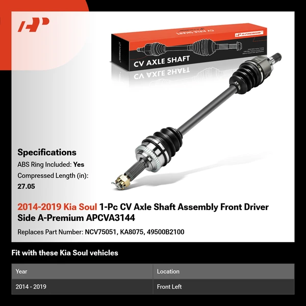 2014-2019 Kia Soul 1-Pc CV Axle Shaft Assembly Front Driver Side A-Premium APCVA3144