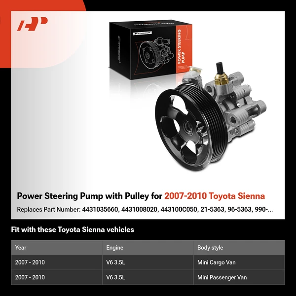 Power Steering Pump with Pulley for 2007-2010 Toyota Sienna