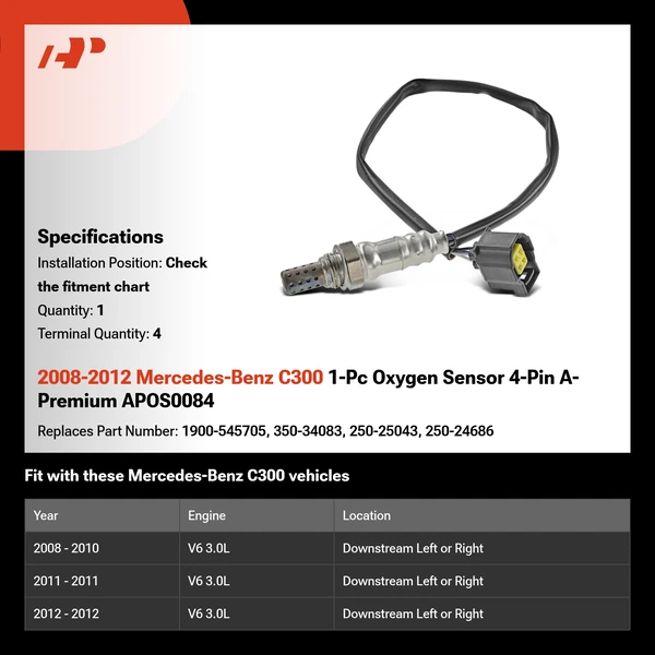 2008-2012 Mercedes-Benz C300 1-Pc Oxygen Sensor 4-Pin A-Premium APOS0084