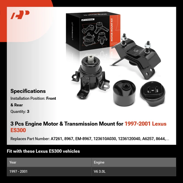3 Pcs Engine Motor & Transmission Mount for 1997-2001 Lexus ES300