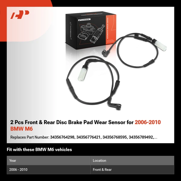 2 Pcs Front & Rear Disc Brake Pad Wear Sensor for 2006-2010 BMW M6