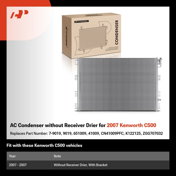 AC Condenser without Receiver Drier for 2007 Kenworth C500