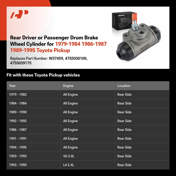Rear Driver or Passenger Drum Brake Wheel Cylinder for 1979-1984 1986-1987 1989-1995 Toyota Pickup